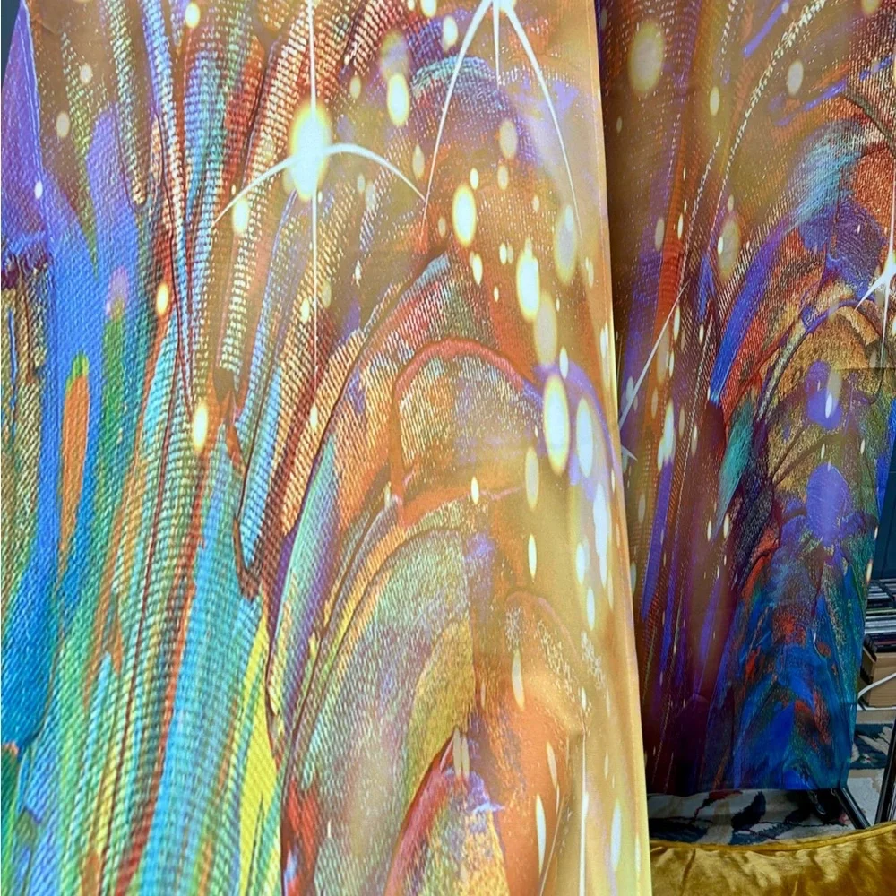 Wayfair Abstract Galaxy Curtain Panels Set Of 2, Semi Sheer Colorful Print